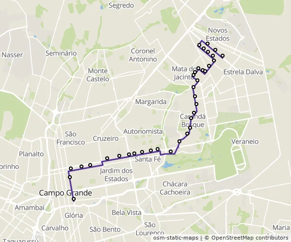 Mapa do itinerário da linha