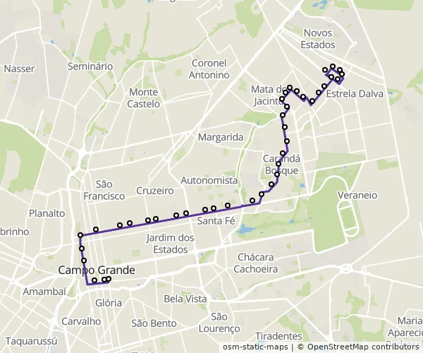 Mapa do itinerário da linha