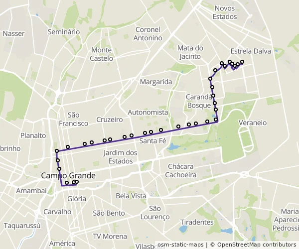 Mapa do itinerário da linha