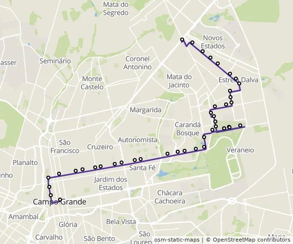 Mapa do itinerário da linha
