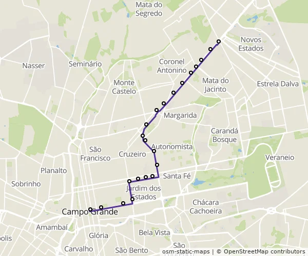 Mapa do itinerário da linha