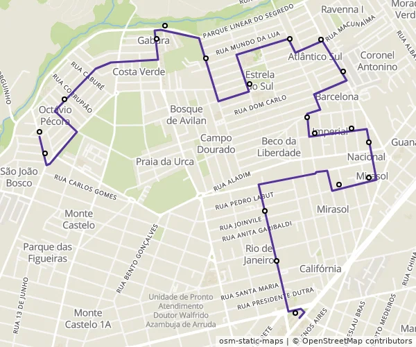 Mapa do itinerário da linha