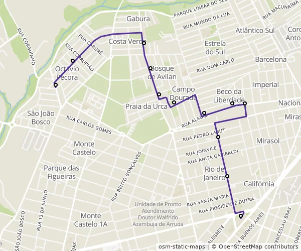 Mapa do itinerário da linha