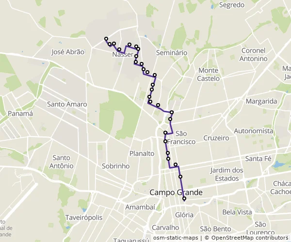 Mapa do itinerário da linha