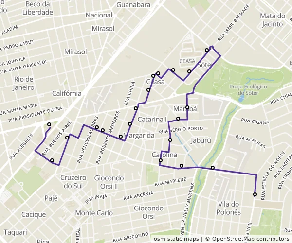 Mapa do itinerário da linha