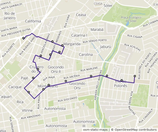 Mapa do itinerário da linha