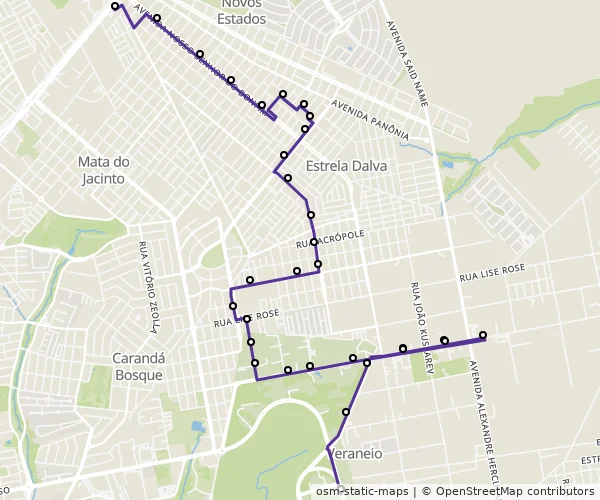 Mapa do itinerário da linha