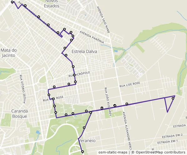 Mapa do itinerário da linha