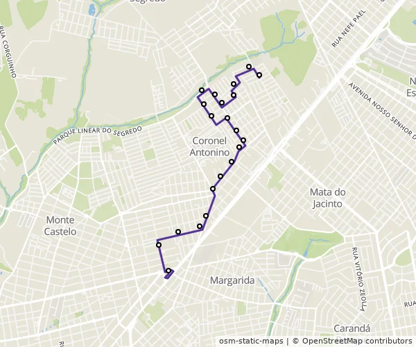 Mapa do itinerário da linha