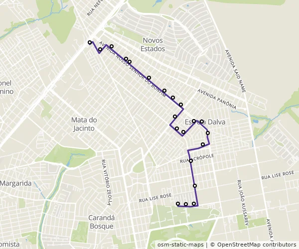 Mapa do itinerário da linha