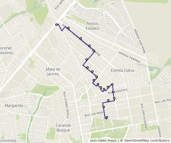 Mapa do itinerário da linha