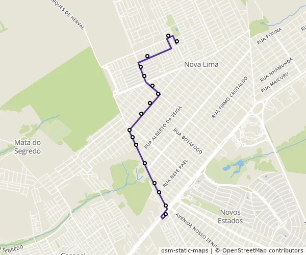 Mapa do itinerário da linha