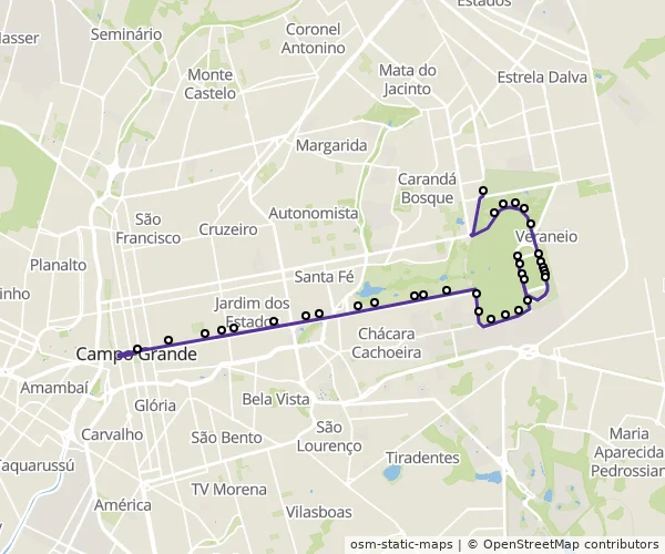 Mapa do itinerário da linha