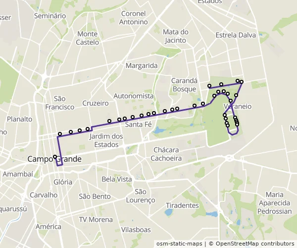 Mapa do itinerário da linha
