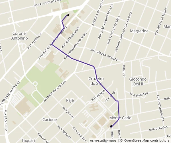 Mapa do itinerário da linha