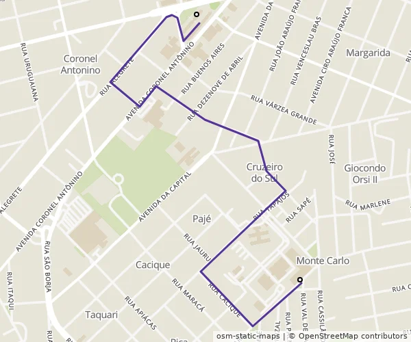 Mapa do itinerário da linha