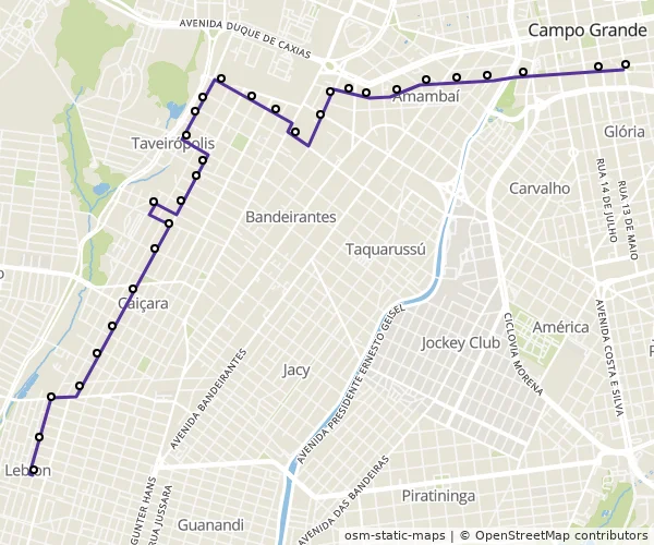 Mapa do itinerário da linha