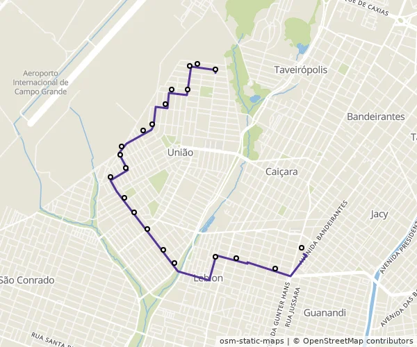 Mapa do itinerário da linha