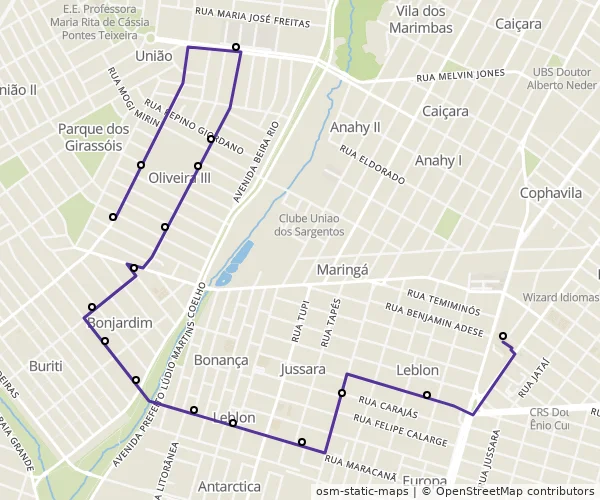 Mapa do itinerário da linha
