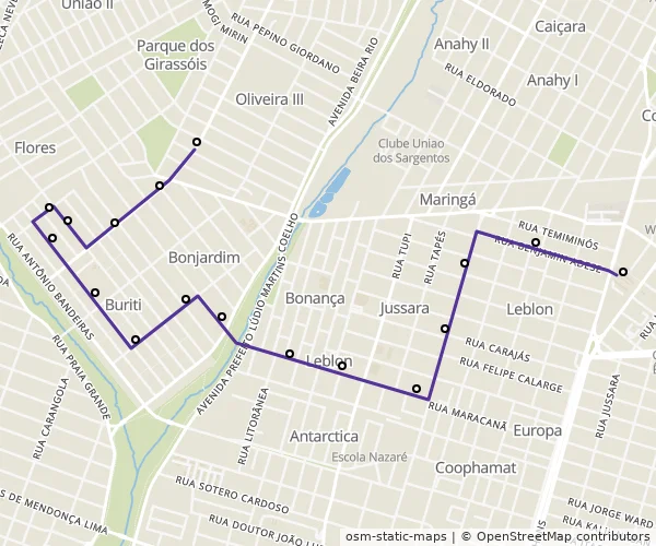 Mapa do itinerário da linha