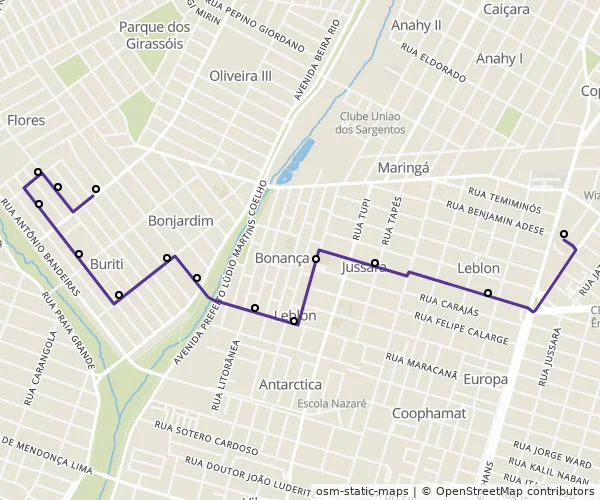 Mapa do itinerário da linha