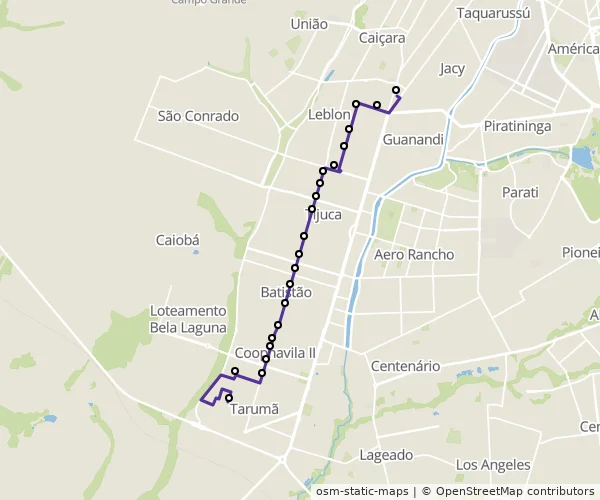 Mapa do itinerário da linha