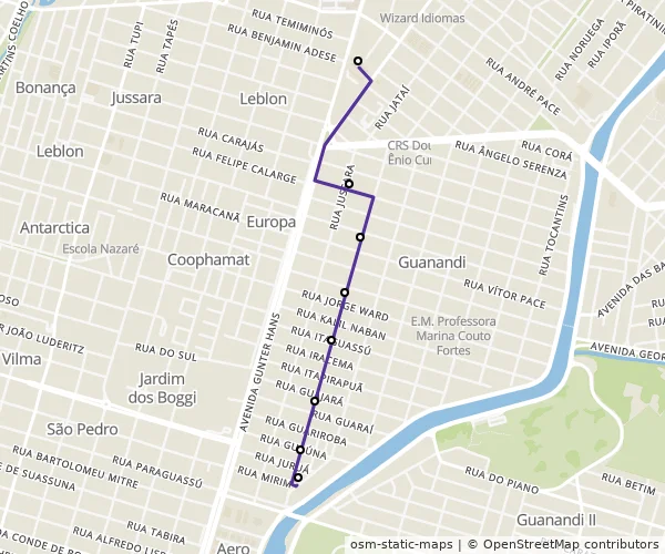 Mapa do itinerário da linha