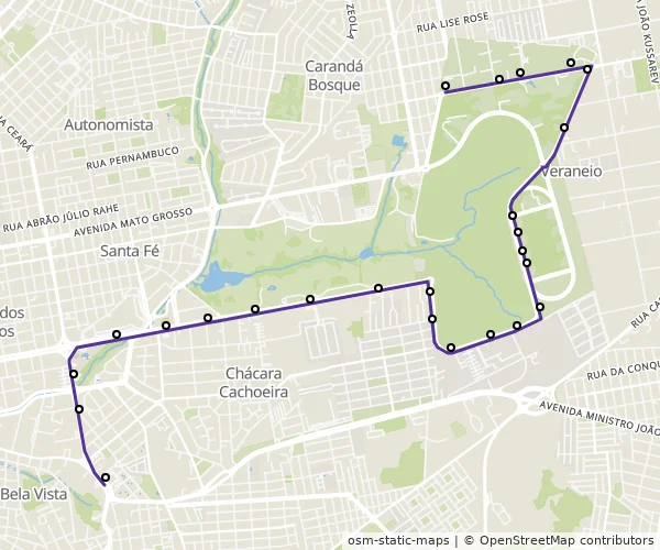 Mapa do itinerário da linha