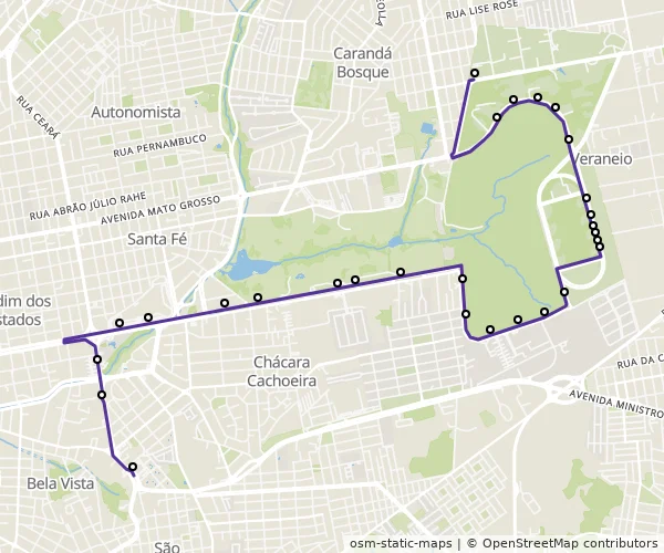 Mapa do itinerário da linha