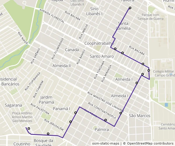 Mapa do itinerário da linha
