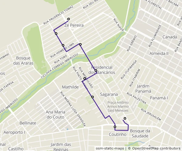 Mapa do itinerário da linha