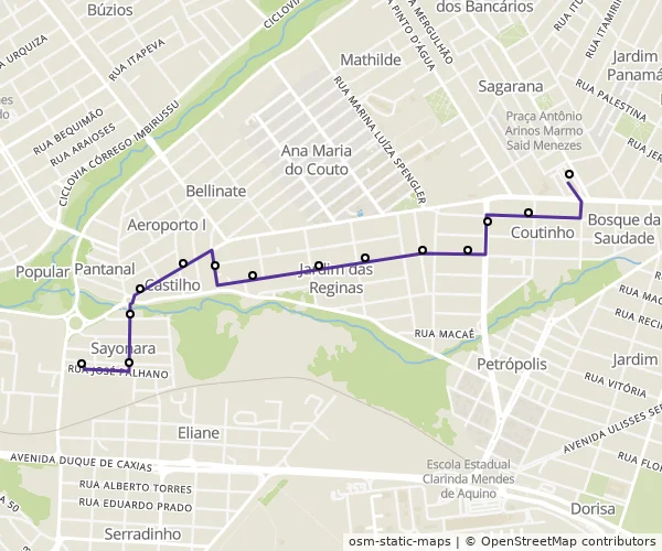 Mapa do itinerário da linha