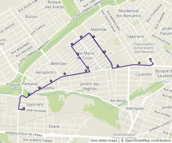 Mapa do itinerário da linha