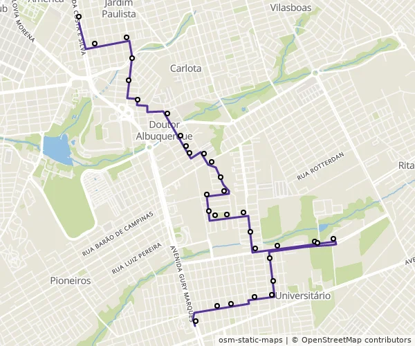 Mapa do itinerário da linha