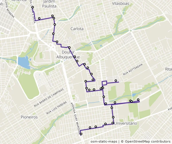 Mapa do itinerário da linha
