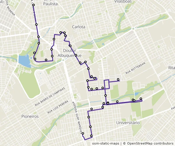 Mapa do itinerário da linha