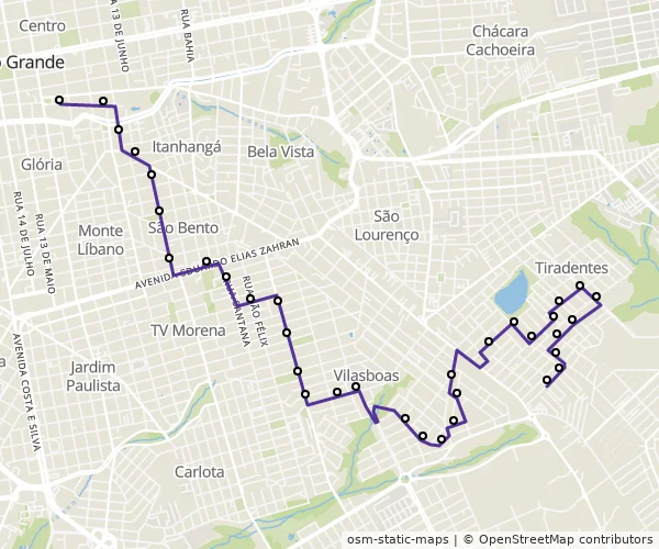 Mapa do itinerário da linha