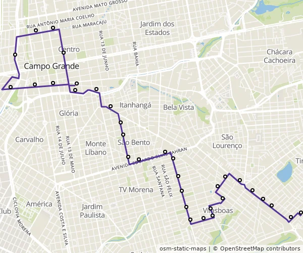 Mapa do itinerário da linha