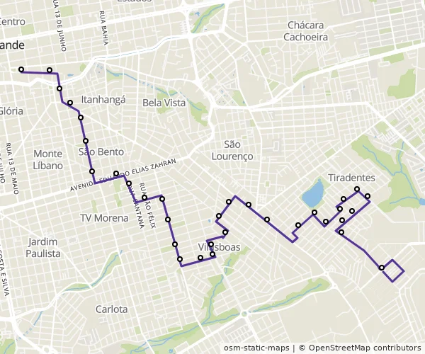 Mapa do itinerário da linha