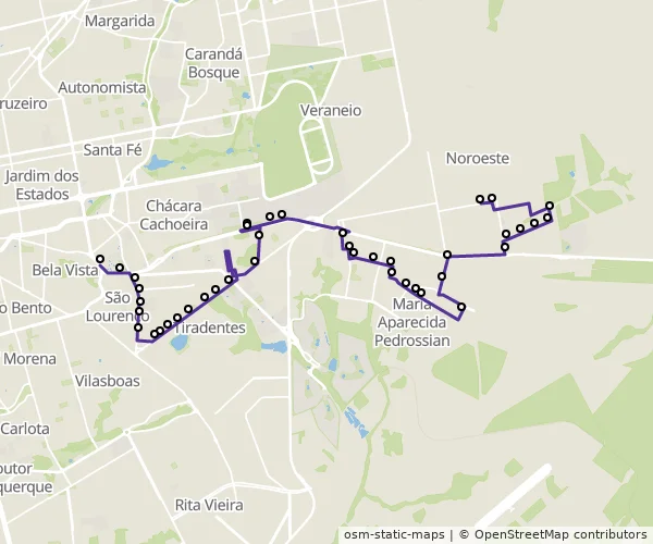 Mapa do itinerário da linha