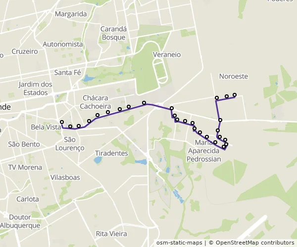 Mapa do itinerário da linha