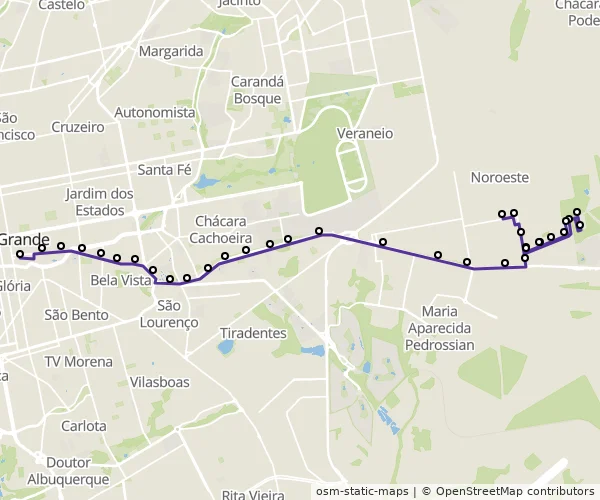 Mapa do itinerário da linha
