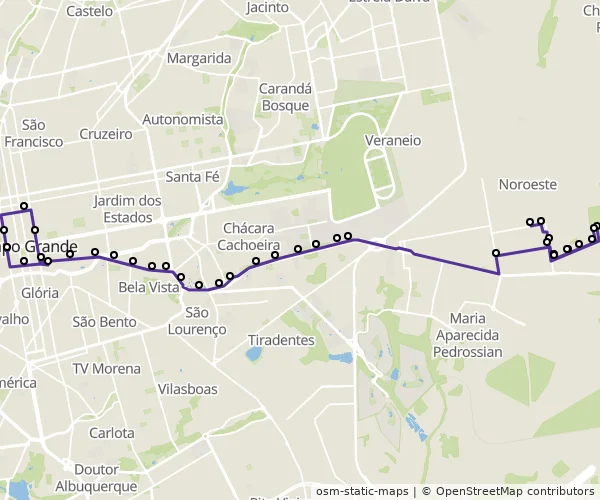 Mapa do itinerário da linha