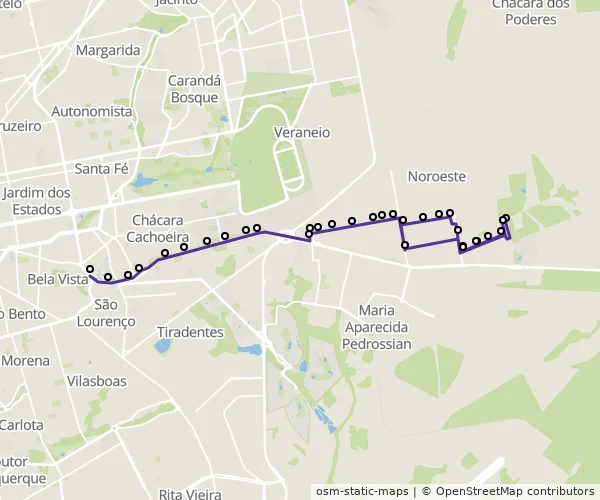 Mapa do itinerário da linha