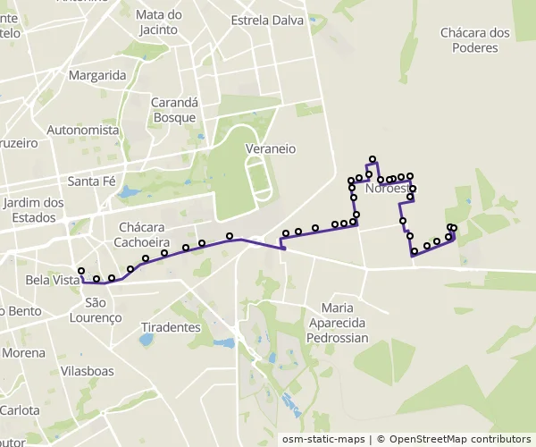 Mapa do itinerário da linha