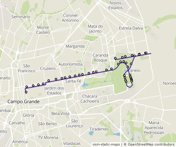 Mapa do itinerário da linha