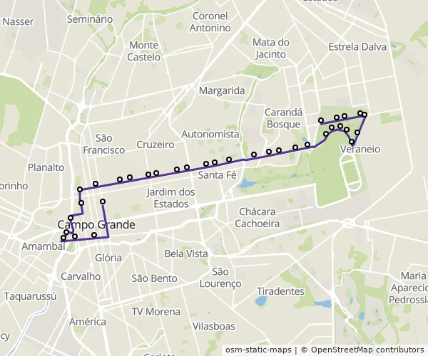 Mapa do itinerário da linha
