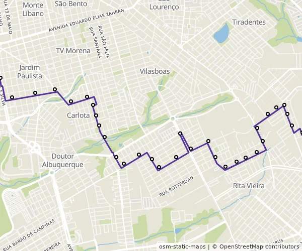 Mapa do itinerário da linha