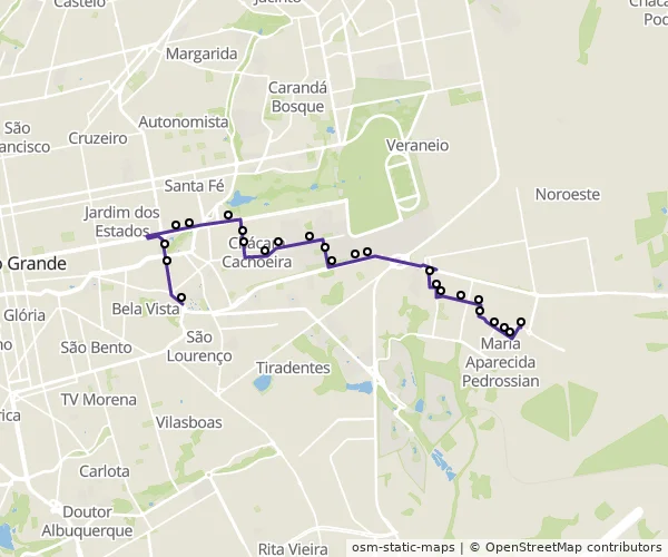 Mapa do itinerário da linha