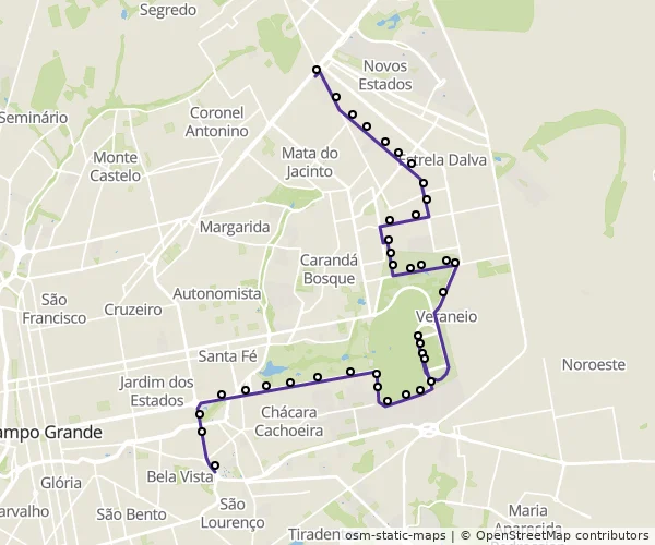 Mapa do itinerário da linha